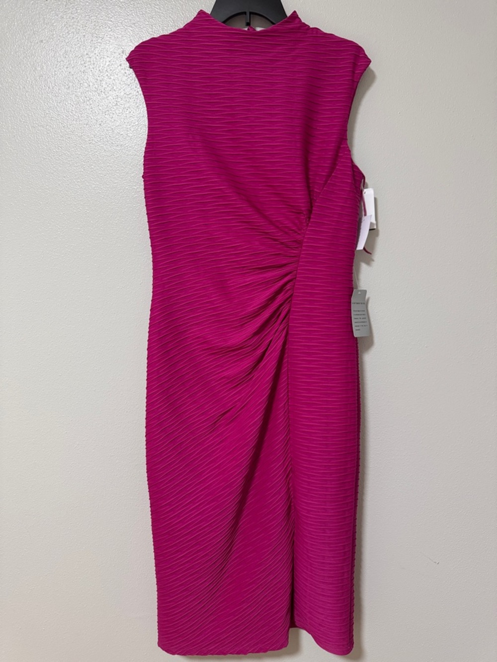 London Times Fuchsia Textured Midi Dress with Side Ruching